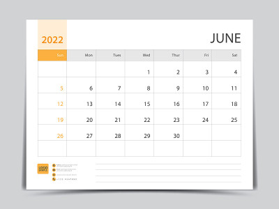 2022年月历模板，六月设计，规划师，2022年台历设计，周从周日开始，极简风格的挂历设计，印刷媒体