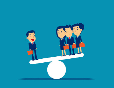 Business team on seesaw. Concept business vector i