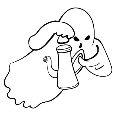 飞鬼从茶壶万圣节矢量黑白插图