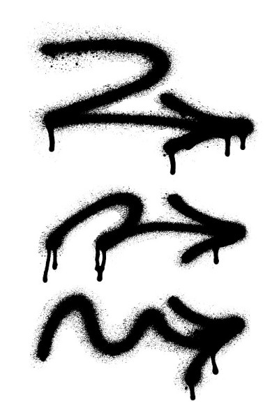 涂鸦箭头设置与过度喷在黑色之上的白色。