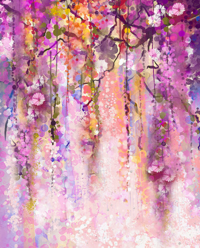 水彩画。春紫花紫藤背景