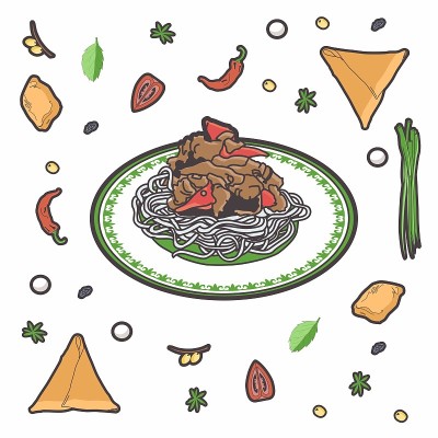 有肉和胡椒的意大利面。