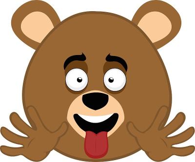 Vector emoticon插图卡通熊的头与快乐的表情，举起双手和伸出舌头