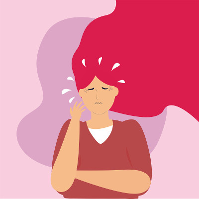 女性角色因慢性心理健康而感到不适。