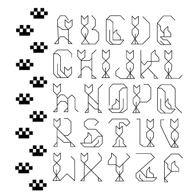 矢量插图。猫在不同的姿势和足迹