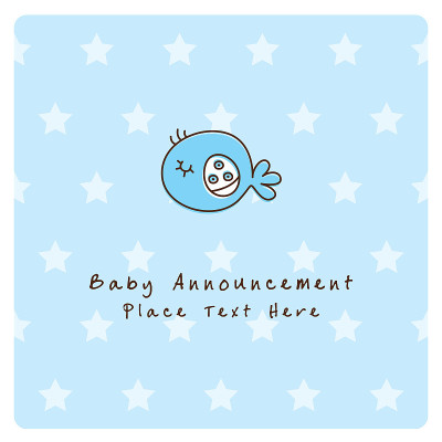 cute whale fish baby boy arrival announcement card