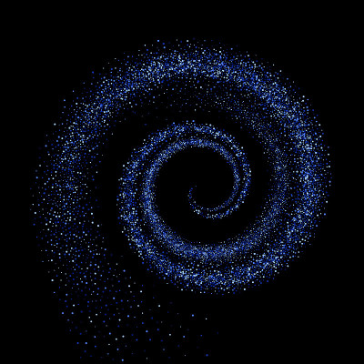 Sparkling blue spiral, funnel or swirl of small pa