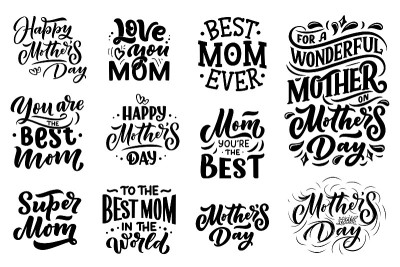 Set of Mother's day lettering for Gift card. Vinta