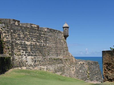 波多黎各圣胡安圣胡安的Castillo del Morro或El Morro堡的侧壁。