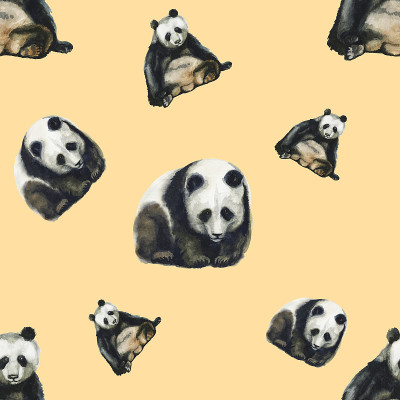 水彩无缝图案与熊猫手绘装饰背景。印刷纺织品，布料，墙纸，剪贴簿