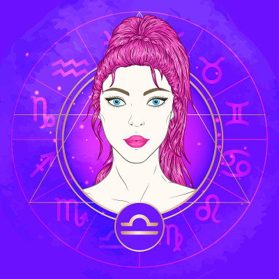 矢量插图的天秤座生肖和美丽的女孩肖像。