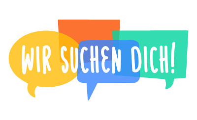 Wir suchen dich -德语翻译-我们正在寻找您。招聘海报矢量设计与明亮的演讲气泡。空置的