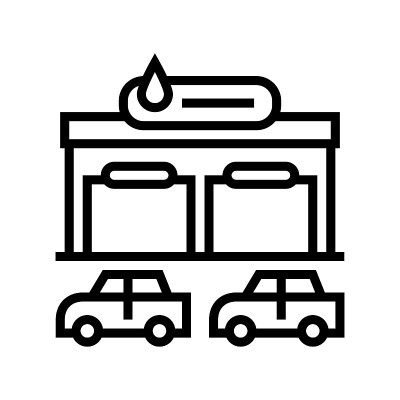 建筑洗车服务线图标矢量插图