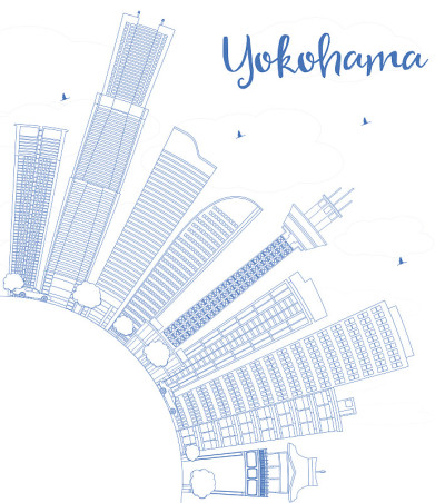用蓝色建筑和复制空间勾勒横滨。