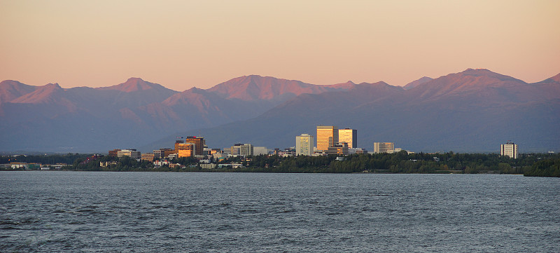 库克湾锚地阿拉斯加市中心城市天际线
