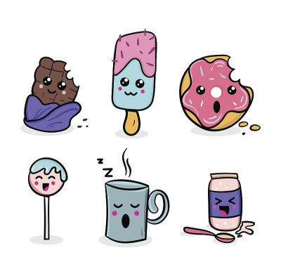 卡哇伊的食物。可爱的角色插图。