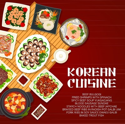 韩国美食矢量食品的韩国卡通海报
