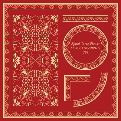 古董中国框架图案集复古螺旋曲线花