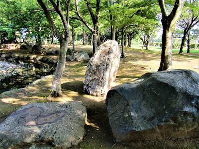 日本千叶柏川市小公园的石头构图