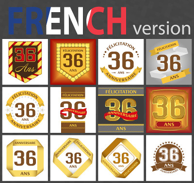 French set of number 36 templates