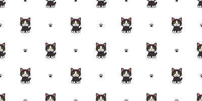 矢量卡通人物黑猫无缝图案背景