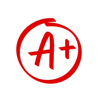 A级加结果向量图标。学校红标记书法A加圈
