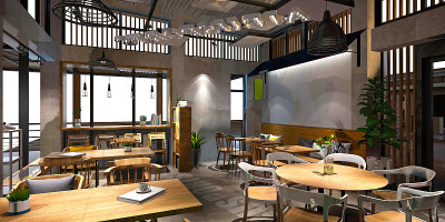 餐厅和餐厅的3D渲染
