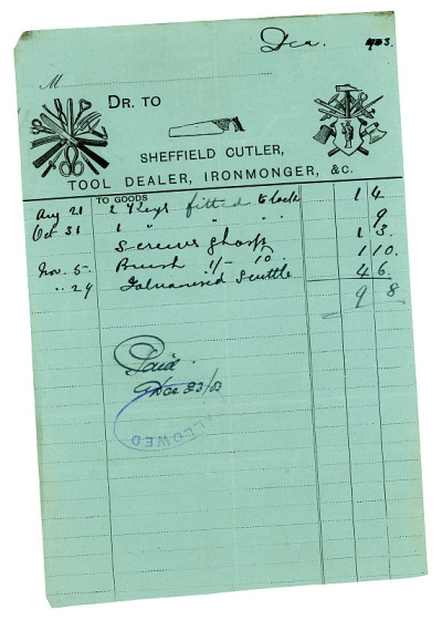 英国老铁器商的账单，1903年