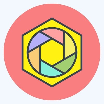 六边形隔膜图标在时尚的颜色伴侣风格孤立在软蓝色背景