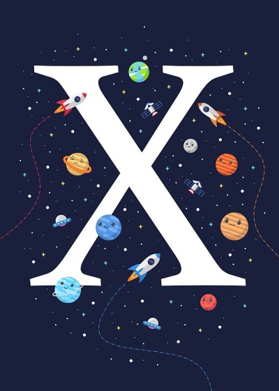 Letter X with the theme of outer space. vector ill