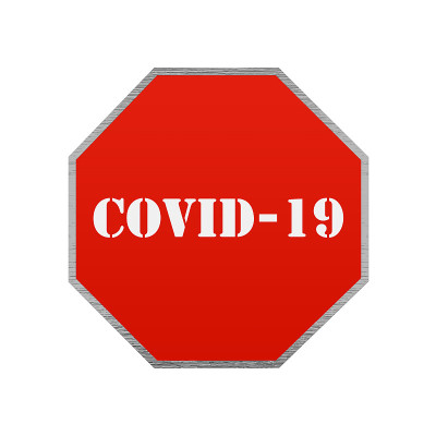 冠状病毒停止路标。Covid-19预警3D渲染