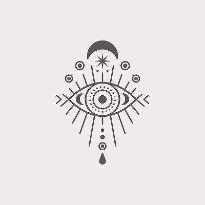 神秘的眼睛和月亮图标在趋势最小线性风格。向量Isoteric插图