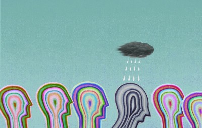 对比悲伤孤独抑郁概念绘画插图
