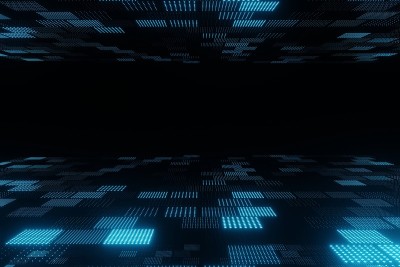 抽象飞行蓝色粒子在黑色背景的3d渲染
