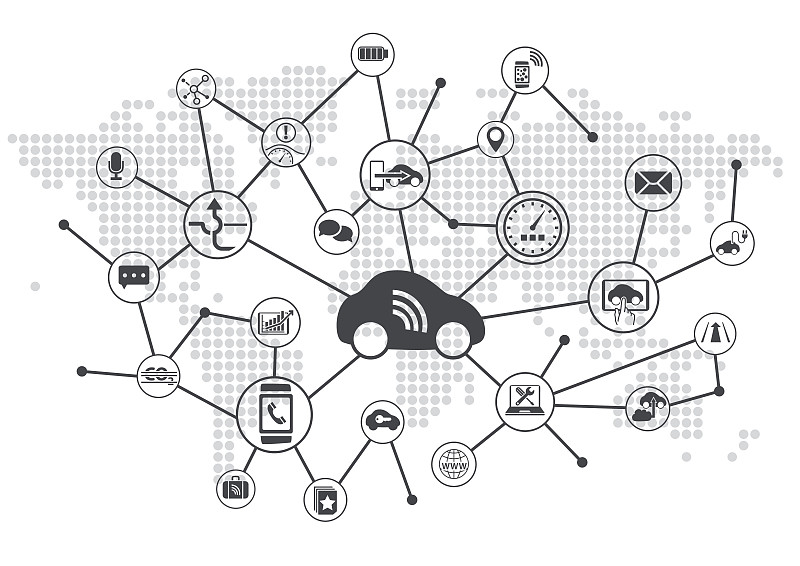 联网汽车矢量插图信息图