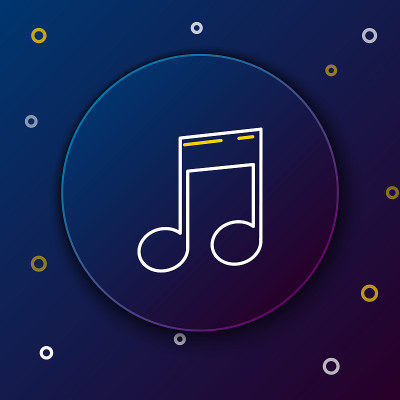 线条音乐音符，音调图标孤立在蓝色背景。色彩斑斓的轮廓的概念。向量