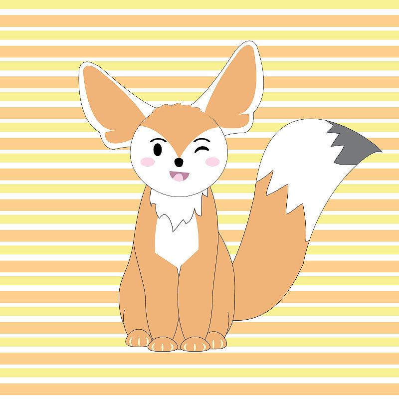 Autumn illustration with cute Fennec fox on stripe