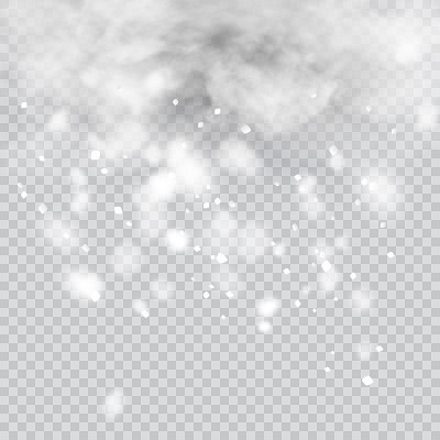 雪覆盖在透明的背景上。孤立的降雪片矢量图。向量模板
