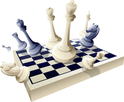 棋盘上的象棋棋子的计算机图形