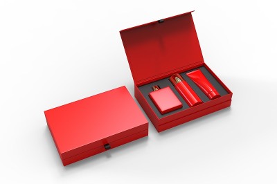 空白化妆品礼盒品牌，3d渲染插图。