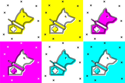 设置导盲犬图标孤立的颜色背景。向量