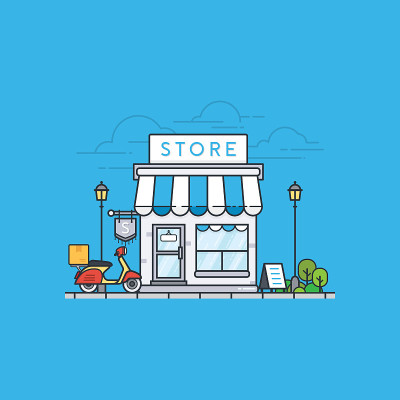 蓝色背景上的网店建设