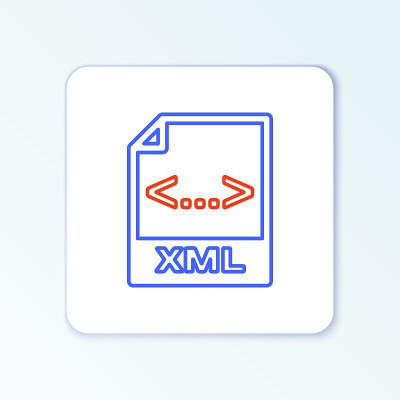 行XML文件文档。下载xml按钮图标隔离在白色背景。XML文件的象征。色彩斑斓的轮廓的概念。向量