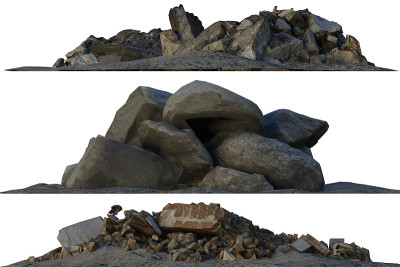 成堆的碎石和碎片孤立在白色3d插图