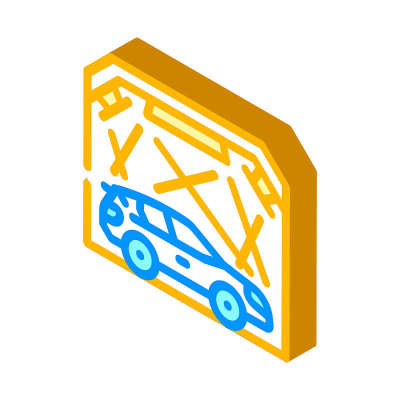 车库盒汽车抛光等距图标矢量插图