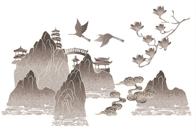 亚洲景观矢量插图集