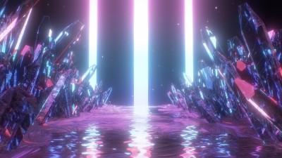 水晶景观反射霓虹灯激光和外层空间星星-抽象背景纹理