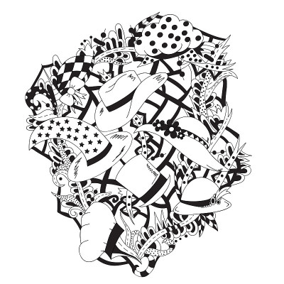 个人的帽子。矢量插图，黑白，手绘