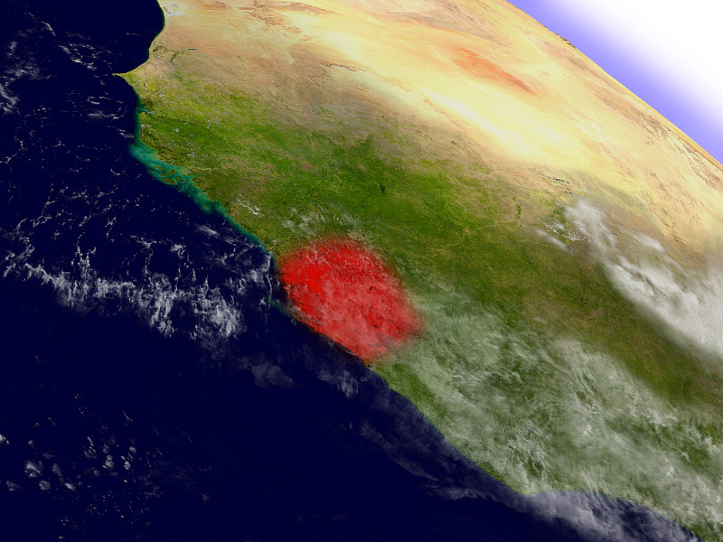 太空中的塞拉利昂用红色标出