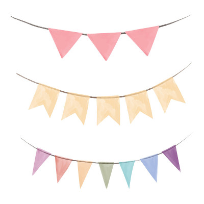 Watercolor illustration of colorful party flag col